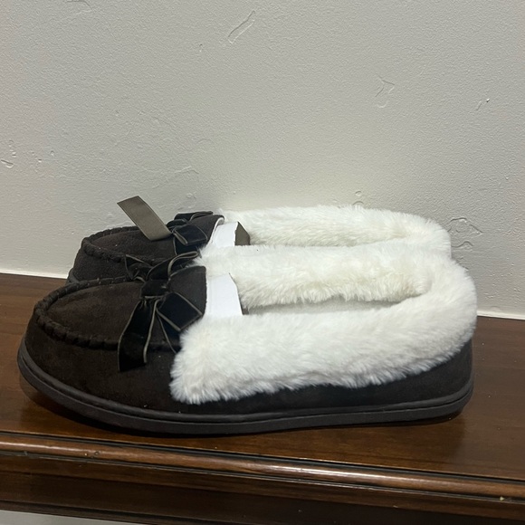 New plush fur lined moccasins Jessica Simpson brown warm suede slippers - Picture 4 of 6